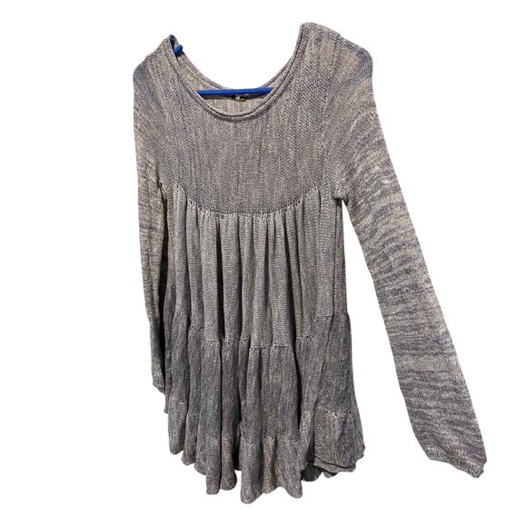 Free People Midnight Ruffle Babydoll Tunic Top XS Oversized Tiered Open Knit - Picture 6 of 12